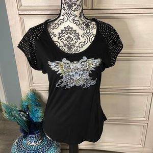 Women’s size medium ride, hard, skull canvas, bling T-shirt